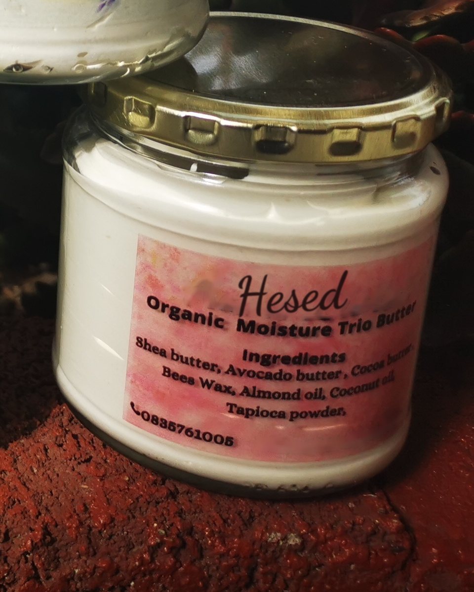 Jar of Organic Moisture Trio Butter with its pink label